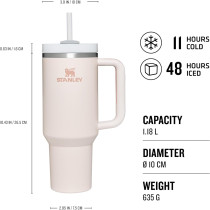 Stanley Quencher H2.0 FlowState™ – Mug Isotherme 1,2 L avec Paille – Rose Quartz - Froid 11h, Glacé 48h - Inox Sans BPA