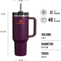 Stanley Quencher H2.0 FlowState™ – Mug Isotherme 1,2 L avec Paille – Plum - Froid 11h, Glacé 48h - Acier Inoxydable Sans BPA