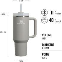 Stanley Quencher H2.0 FlowState™ – Mug Isotherme 1,2 L avec Paille – Ash - Froid 11h, Glacé 48h - Acier Inoxydable Sans BPA