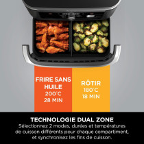 NINJA Foodi FlexDrawer Air Fryer, Dual Zone Avec Séparateur Amovible, Grand Tiroir de 10.4 L, 7-en-1, Double Zone, Sans Huile