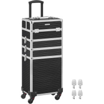 SONGMICS Valise de Maquillage Professionnel 4-en-1, Mallette Cosmétique, XXL, 34 x 24 x 79,3 cm, Verrouillable, roulettes à 360°